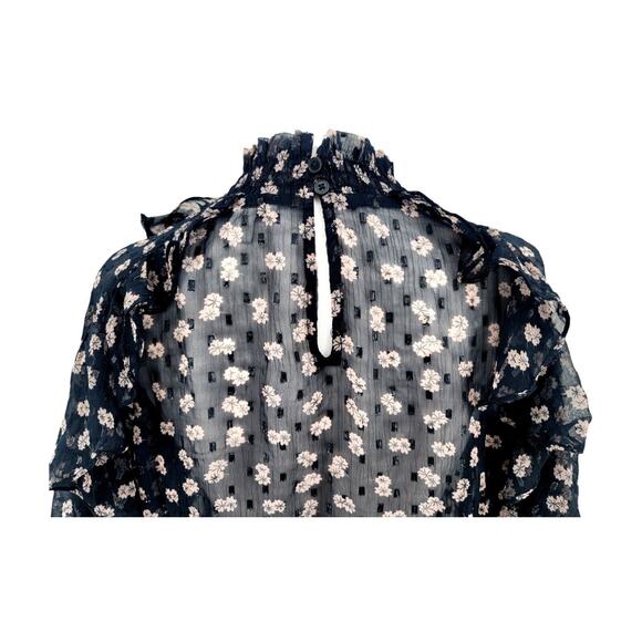 Anthropologie Calligraphie Floral Sheer‎ Ruffle Blouse Large Victorian Romantic - Picture 5 of 8